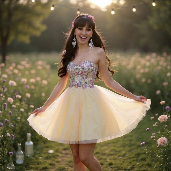 Mon Cheri ✦ Strapless Formal Dress ✦ Floral Embroidery Sweetheart Neckline Layer - Picture 5 of 17